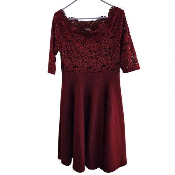 Brand New MissMay Floral Lace Midi Cocktail Dress Maroon Women's XL - Picture 2 of 9